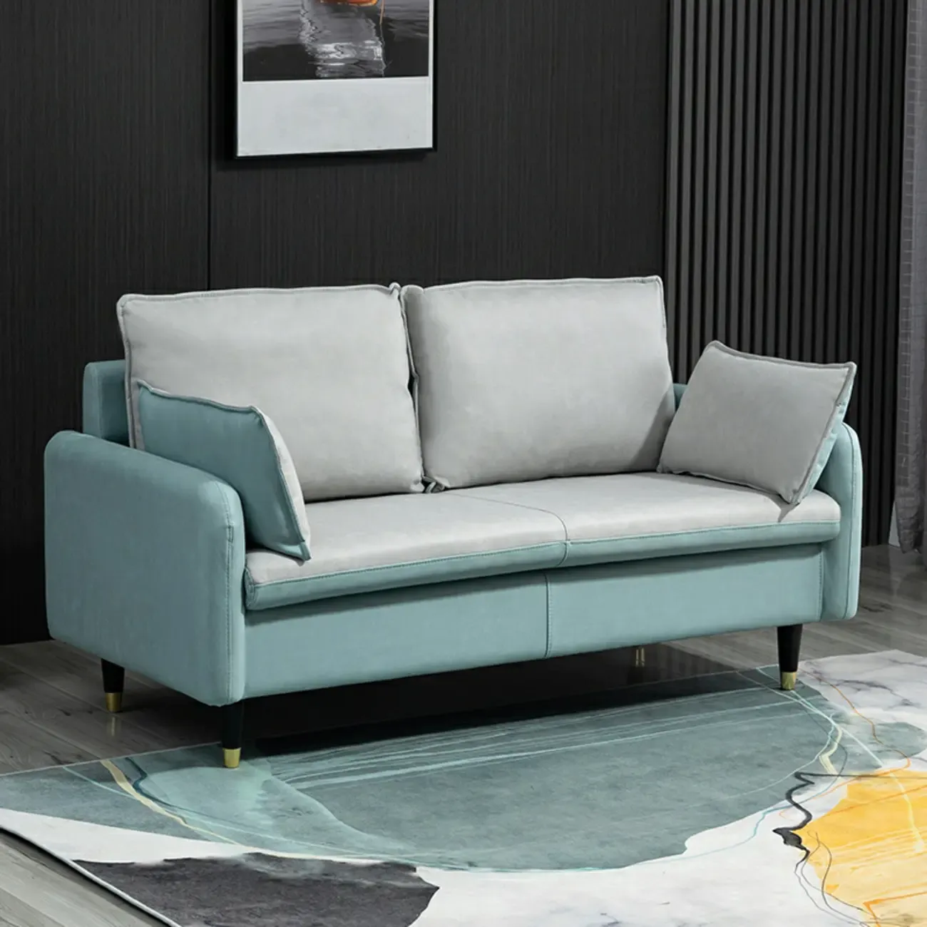 Minimalist Upholstery Loveseat Sofa in Mint Green with Pillows Image - 4