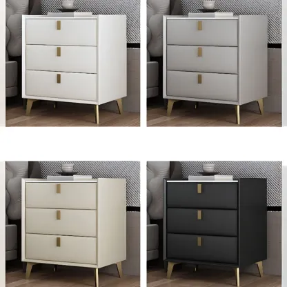 Modern Gray Bedside Table with Stone Countertop 3 Drawers Image - 6