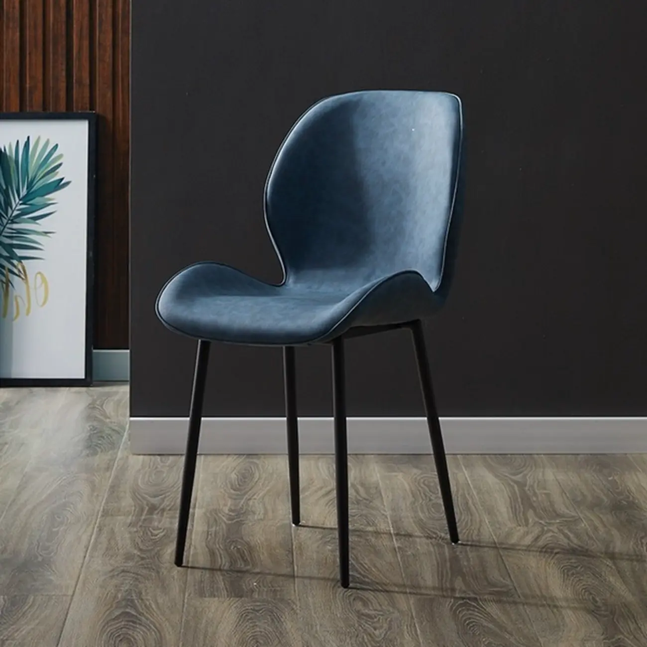 Modern Wingback Faux Leather Upholstered Metal Dining Chair Image - 4 | homeyfad