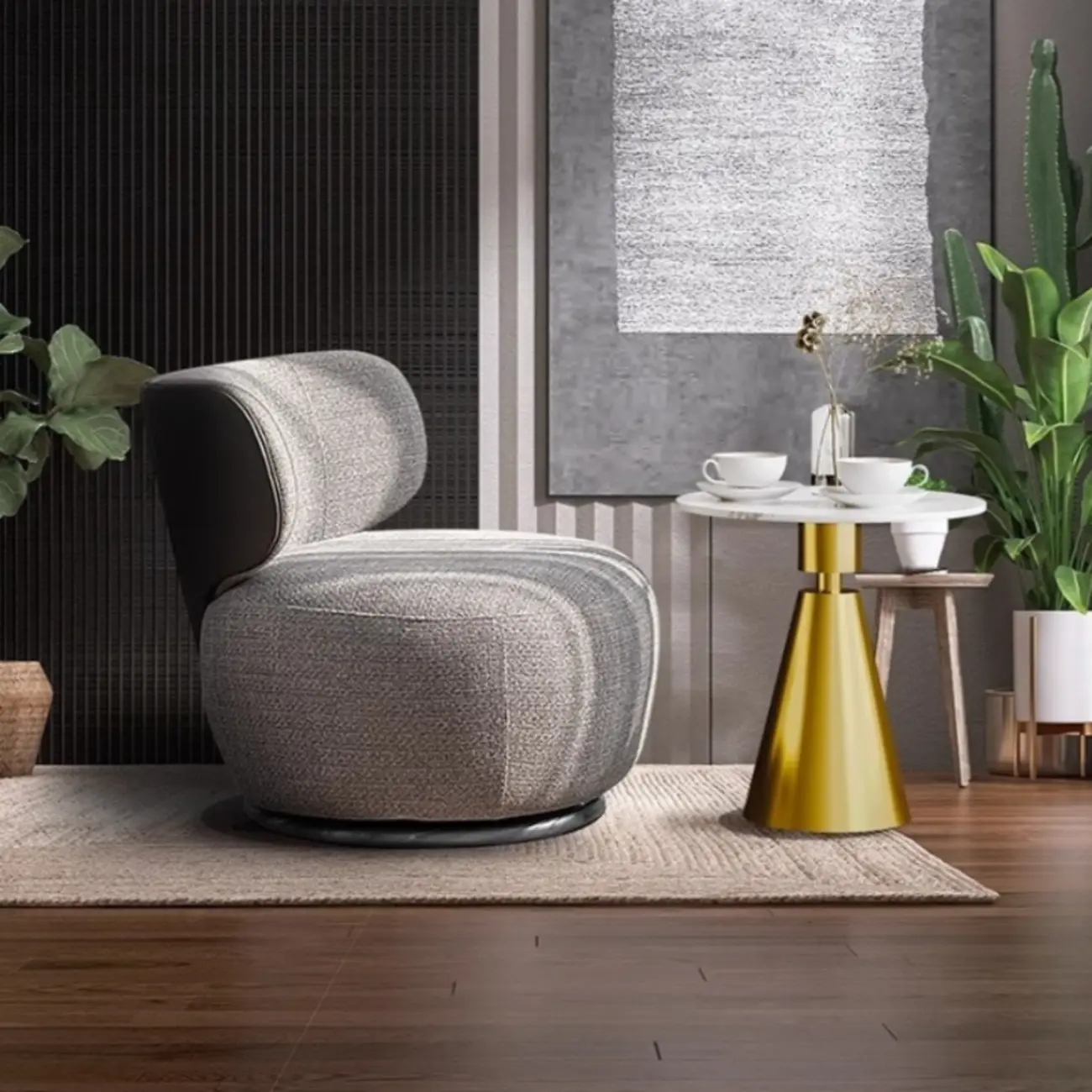 Upholstery Swivel Side Chair in White/Gray for Living Room Image - 5 | homeyfad