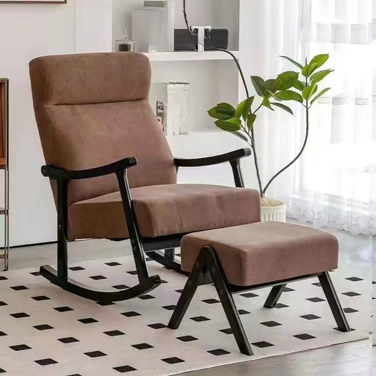 Modern Wood Upholstered Rocking Chair with Optional Ottoman Image - 1 | homeyfad