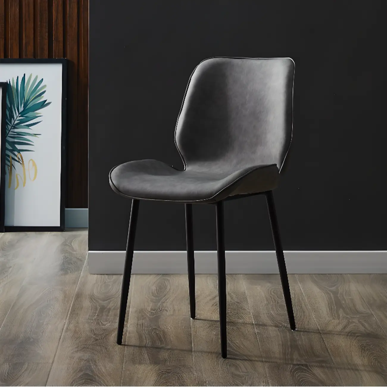 Modern Wingback Faux Leather Upholstered Metal Dining Chair Image - 5 | homeyfad