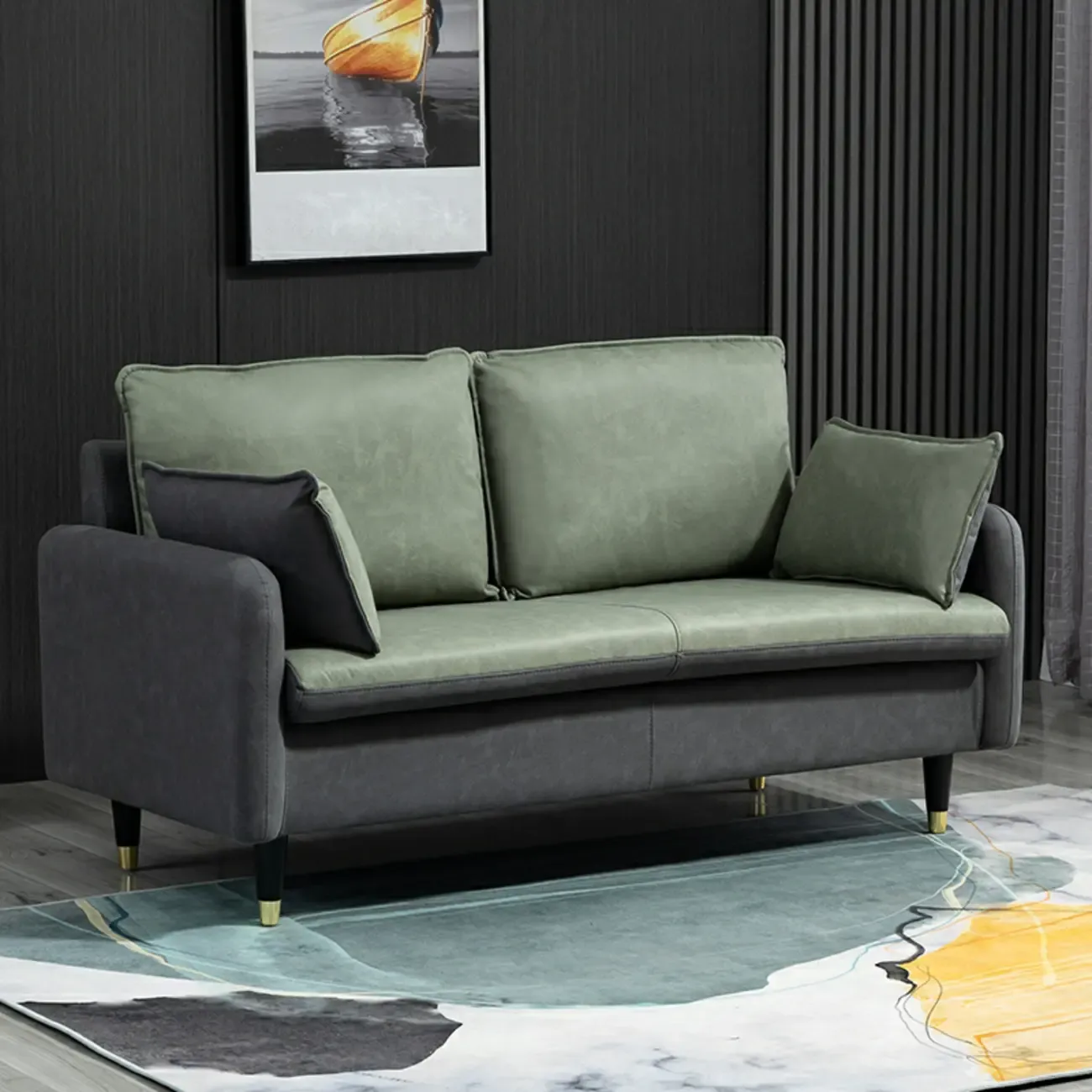 Minimalist Upholstery Loveseat Sofa in Mint Green with Pillows Image - 5