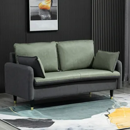 Minimalist Upholstery Loveseat Sofa in Mint Green with Pillows Image - 5