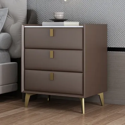 Modern Gray Bedside Table with Stone Countertop 3 Drawers Image - 7