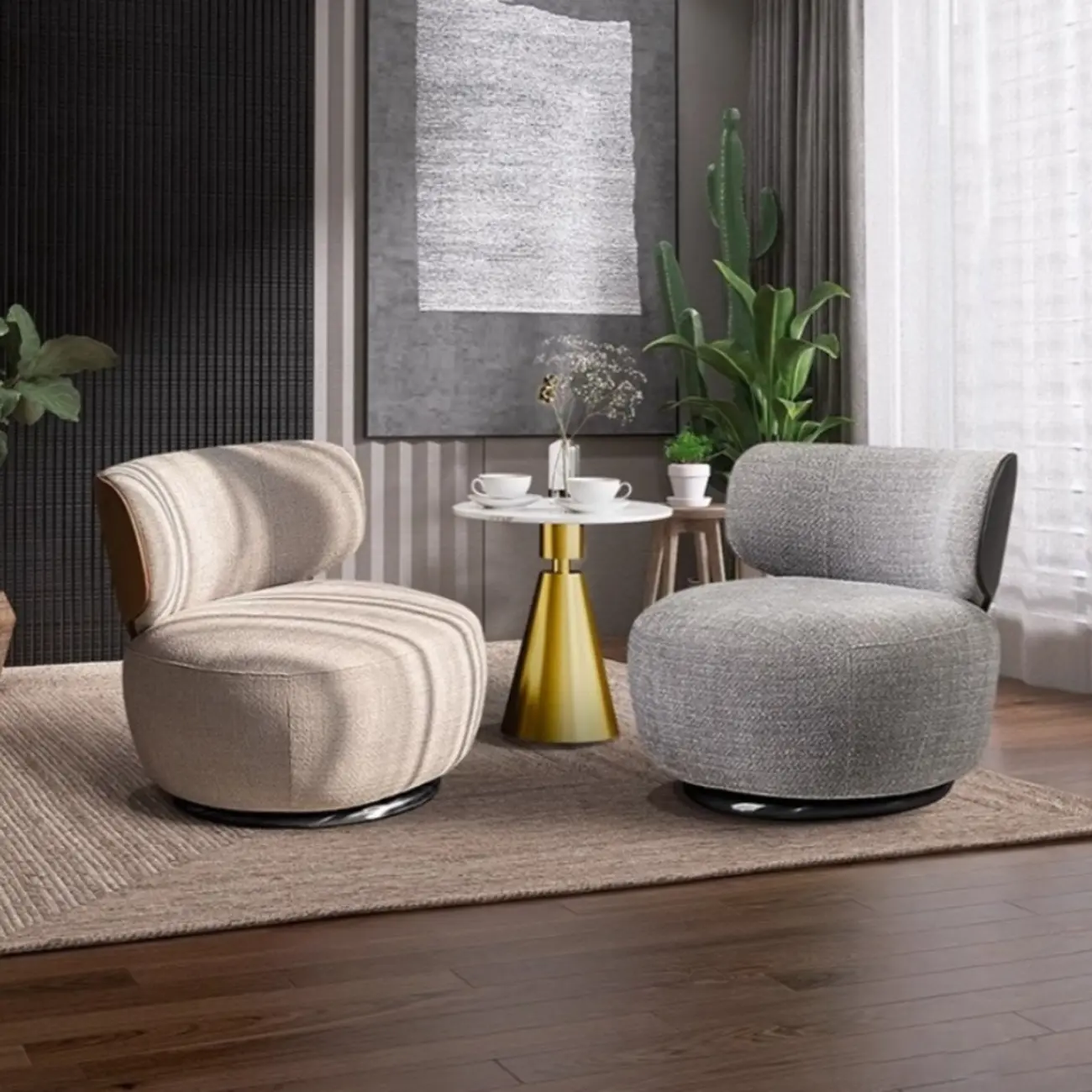 Upholstery Swivel Side Chair in White/Gray for Living Room Image - 6 | homeyfad