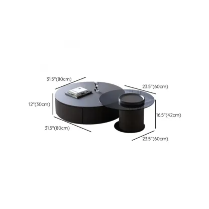  Modern Black Round Top Nesting Coffee Table with Storage Image - 11