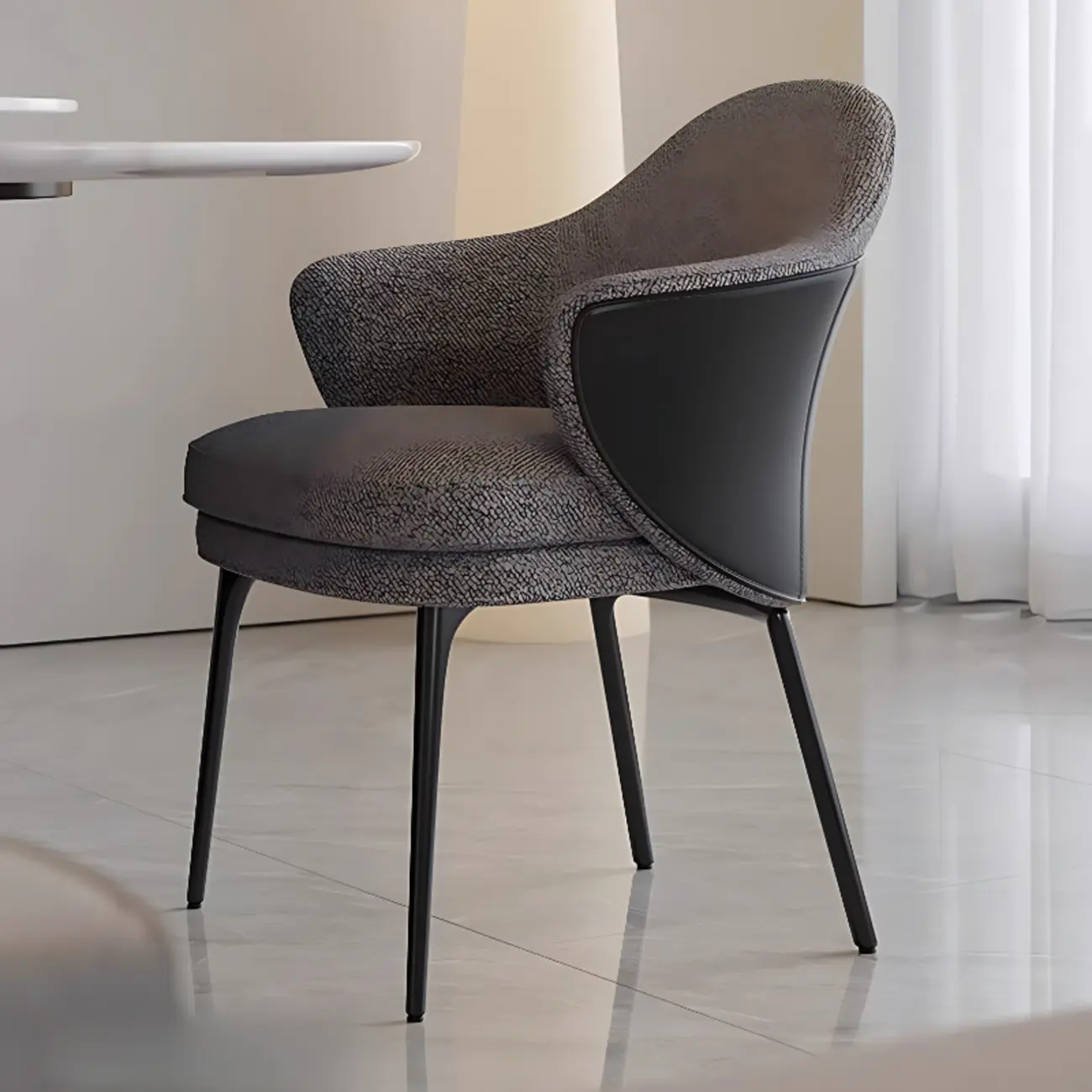 Modern Upholstered Dining Chair with Curved Back and Armrests Image - 1 | homeyfad