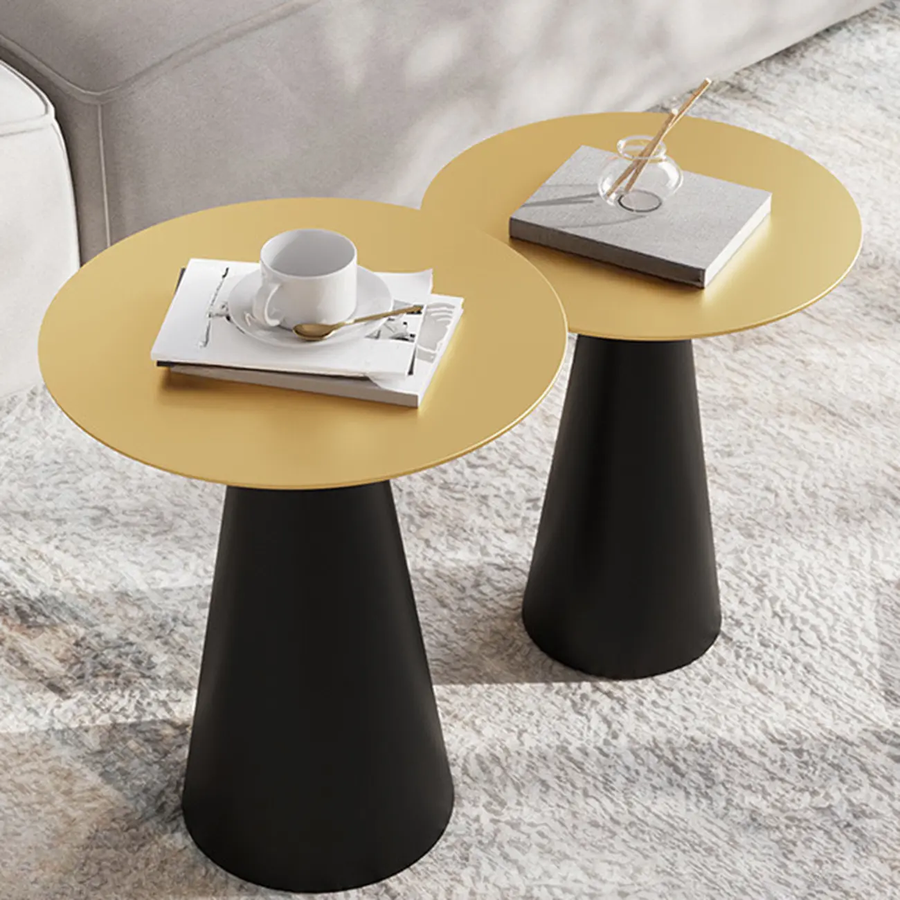 Modern Black Metal Round End Table for Living Room Decor Image - 1 | homeyfad