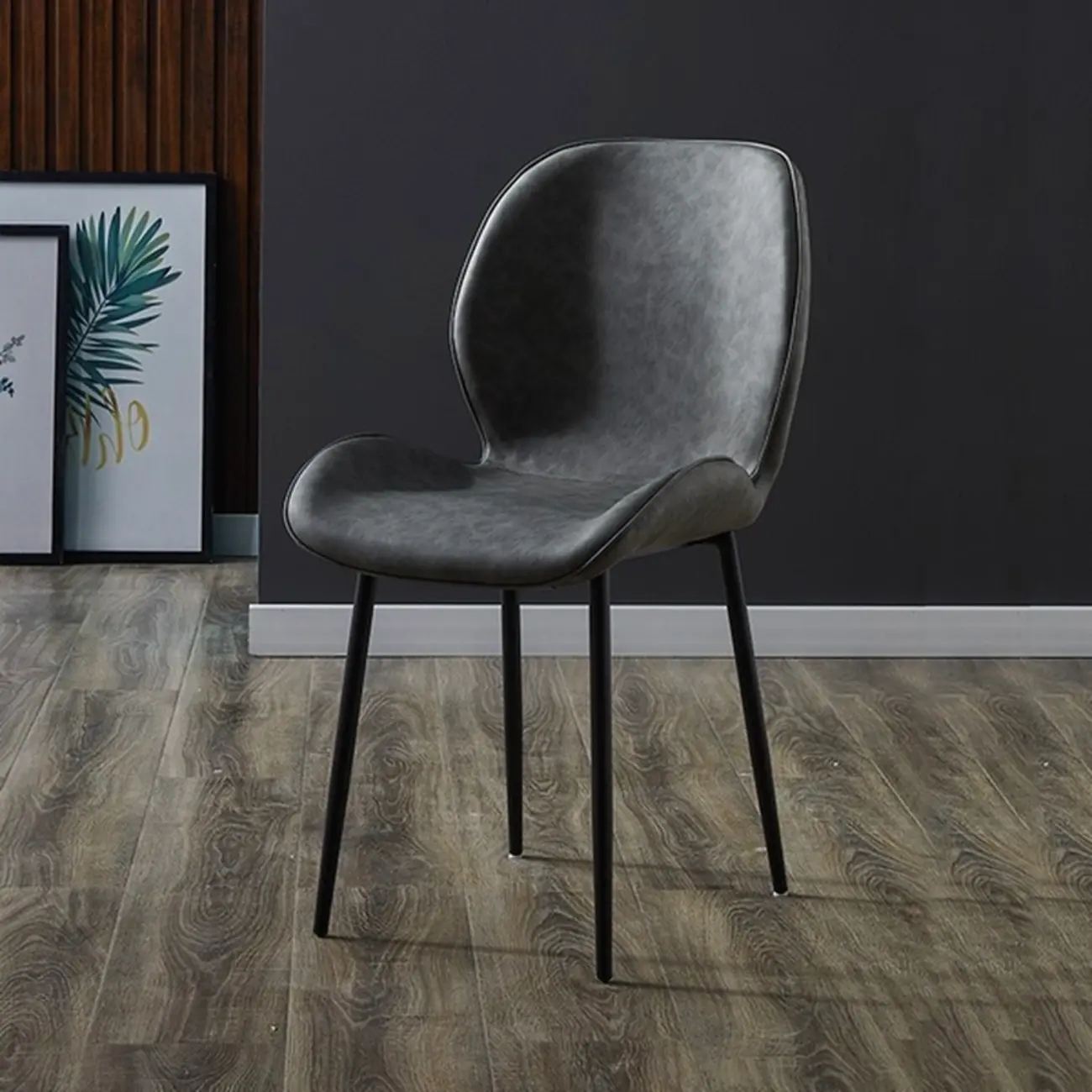 Modern Wingback Faux Leather Upholstered Metal Dining Chair Image - 6 | homeyfad