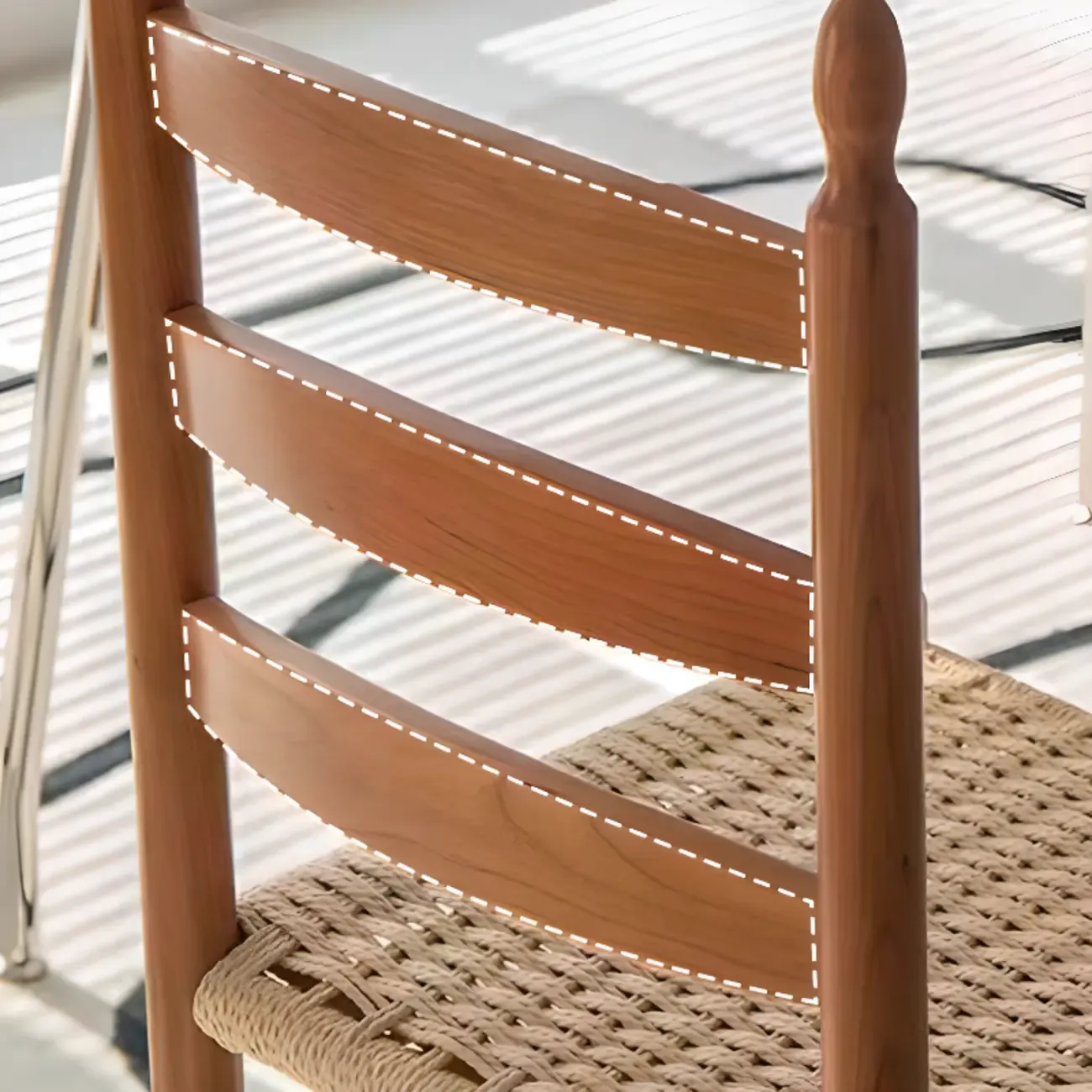 Nordic Woven Seat Armless Ladder Back Wooden Dining Chair Image - 11