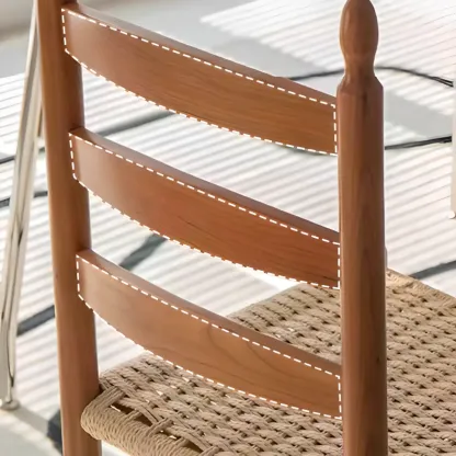 Nordic Woven Seat Armless Ladder Back Wooden Dining Chair Image - 11