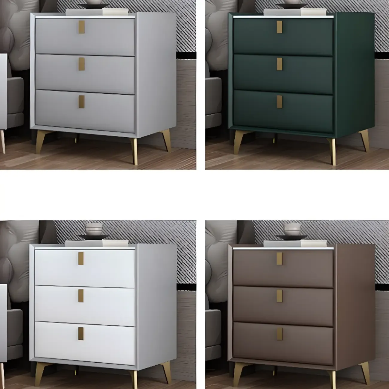 Modern Gray Bedside Table with Stone Countertop 3 Drawers Image - 8