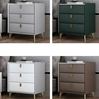 Modern Gray Bedside Table with Stone Countertop 3 Drawers Image - 8