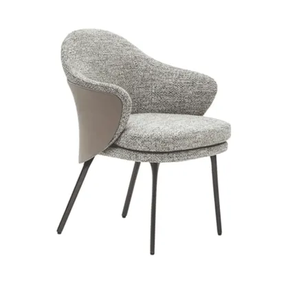 Modern Upholstered Dining Chair with Curved Back and Armrests Image - 2
