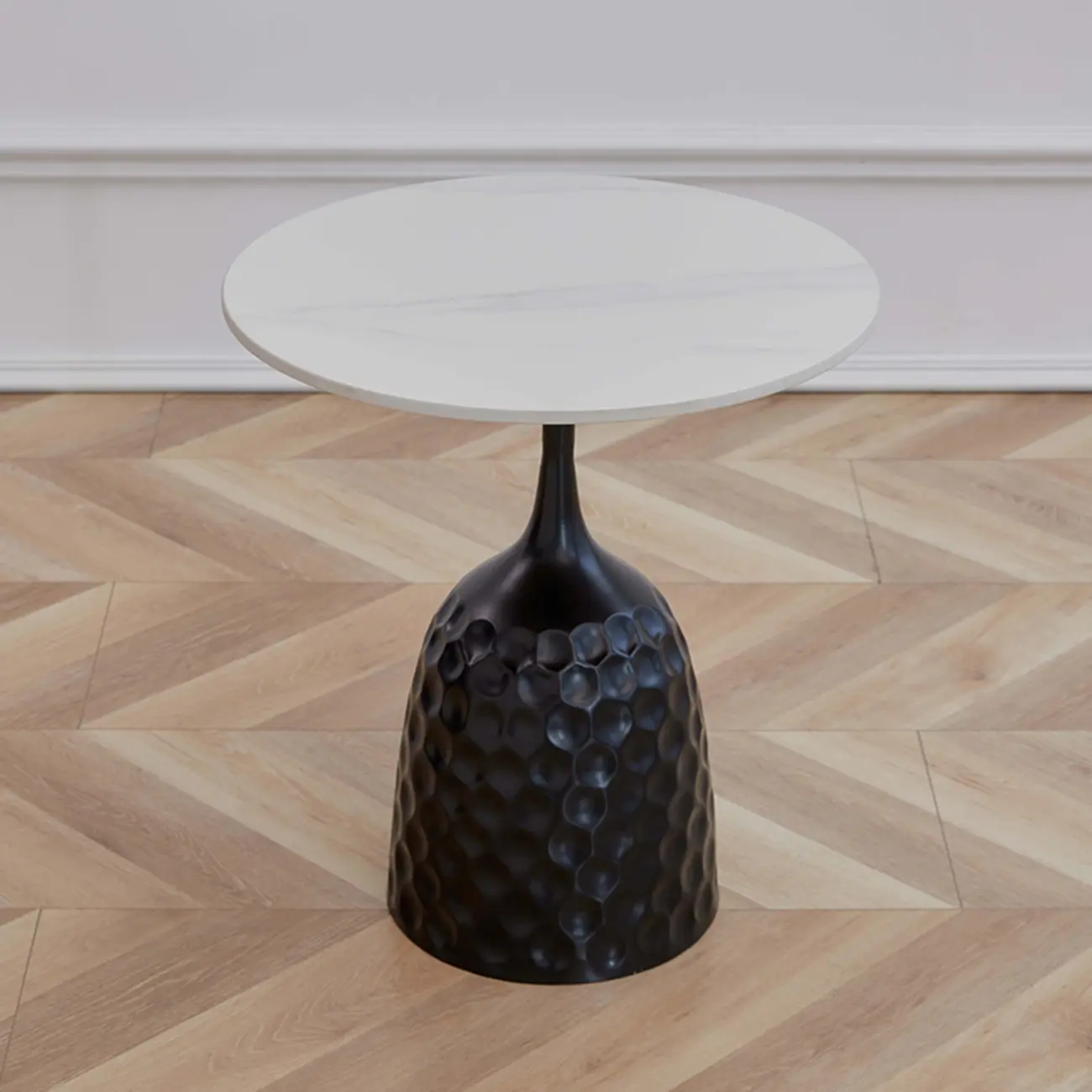 Metal Pedestal Round Marble Side Table for Living Room Image - 2 | homeyfad