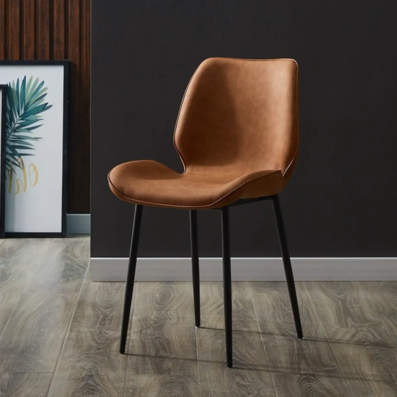 Modern Wingback Faux Leather Upholstered Metal Dining Chair Image - 7 | homeyfad