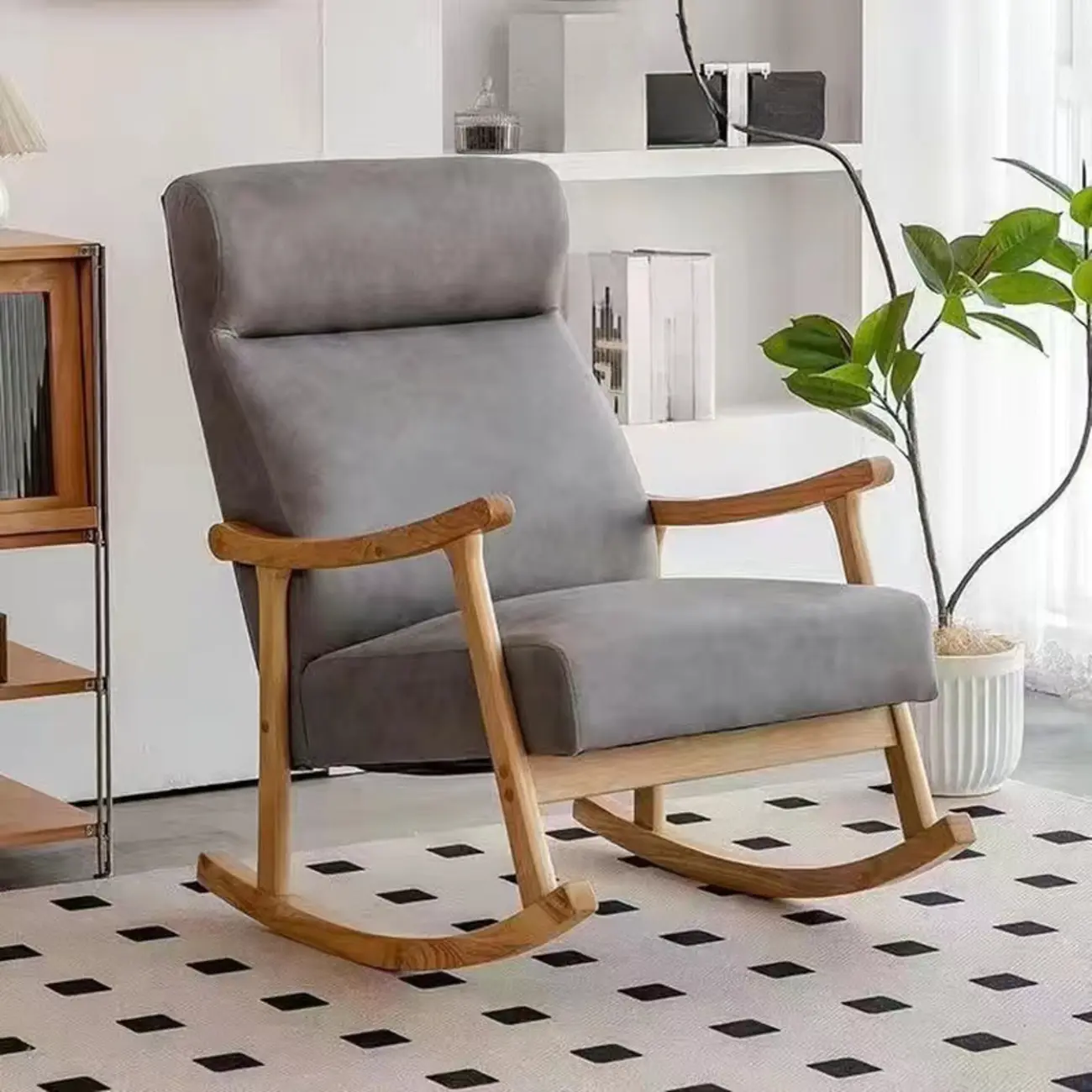 Modern Wood Upholstered Rocking Chair with Optional Ottoman Image - 3 | homeyfad