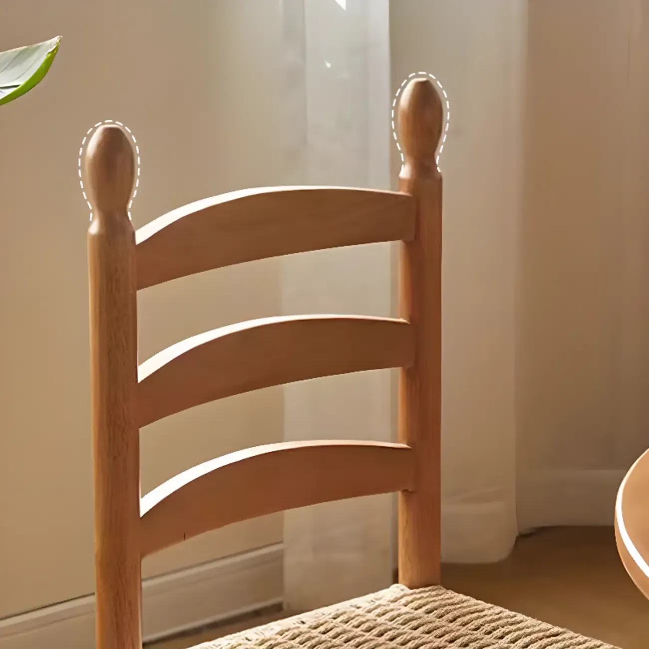 Nordic Woven Seat Armless Ladder Back Wooden Dining Chair Image - 12