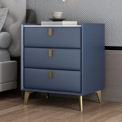 Modern Gray Bedside Table with Stone Countertop 3 Drawers Image - 9
