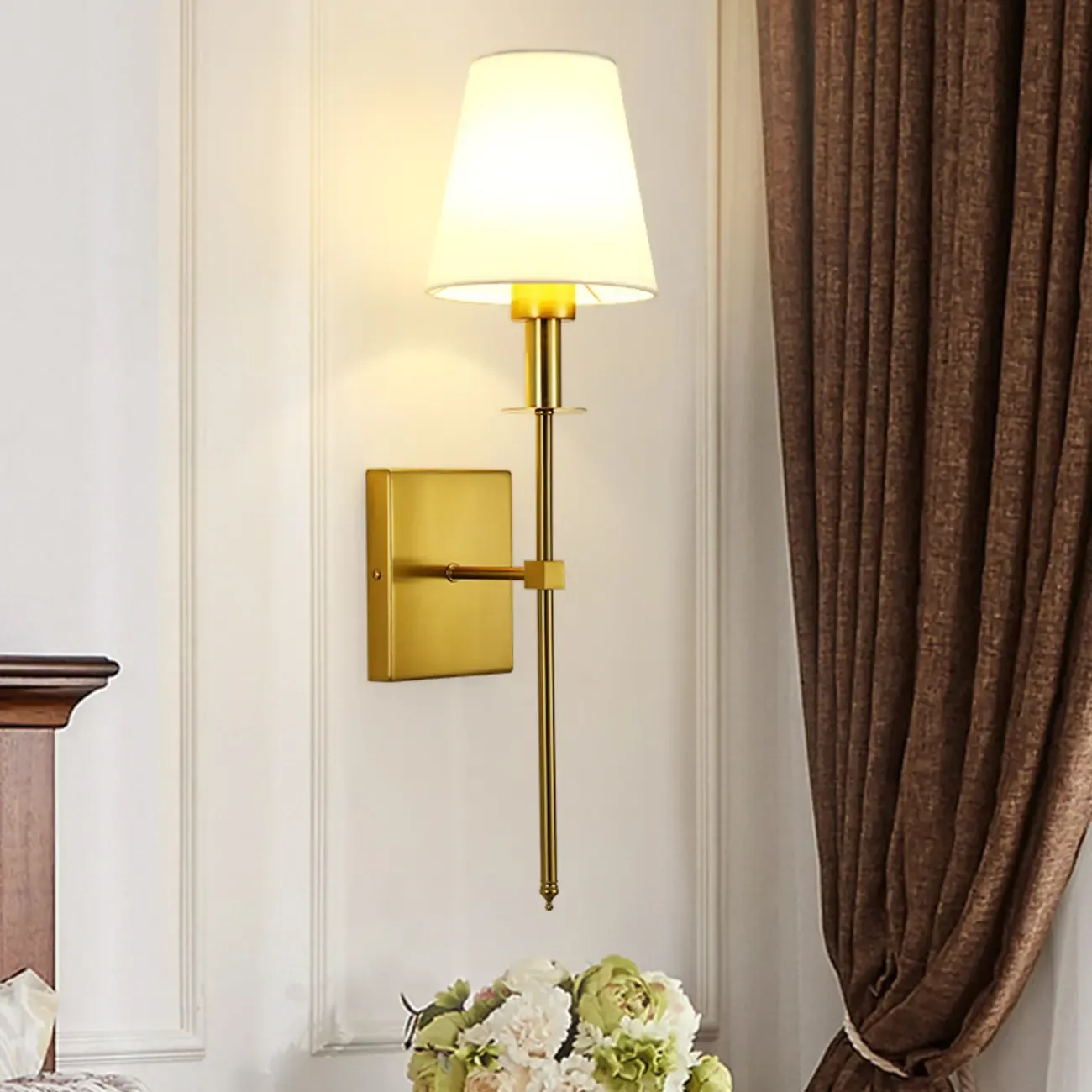 Modern White	Fabric Cylinder Wall Sconce with Medium Size Image - 2