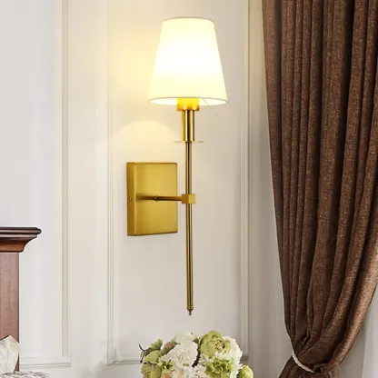 Modern White	Fabric Cylinder Wall Sconce with Medium Size Image - 2