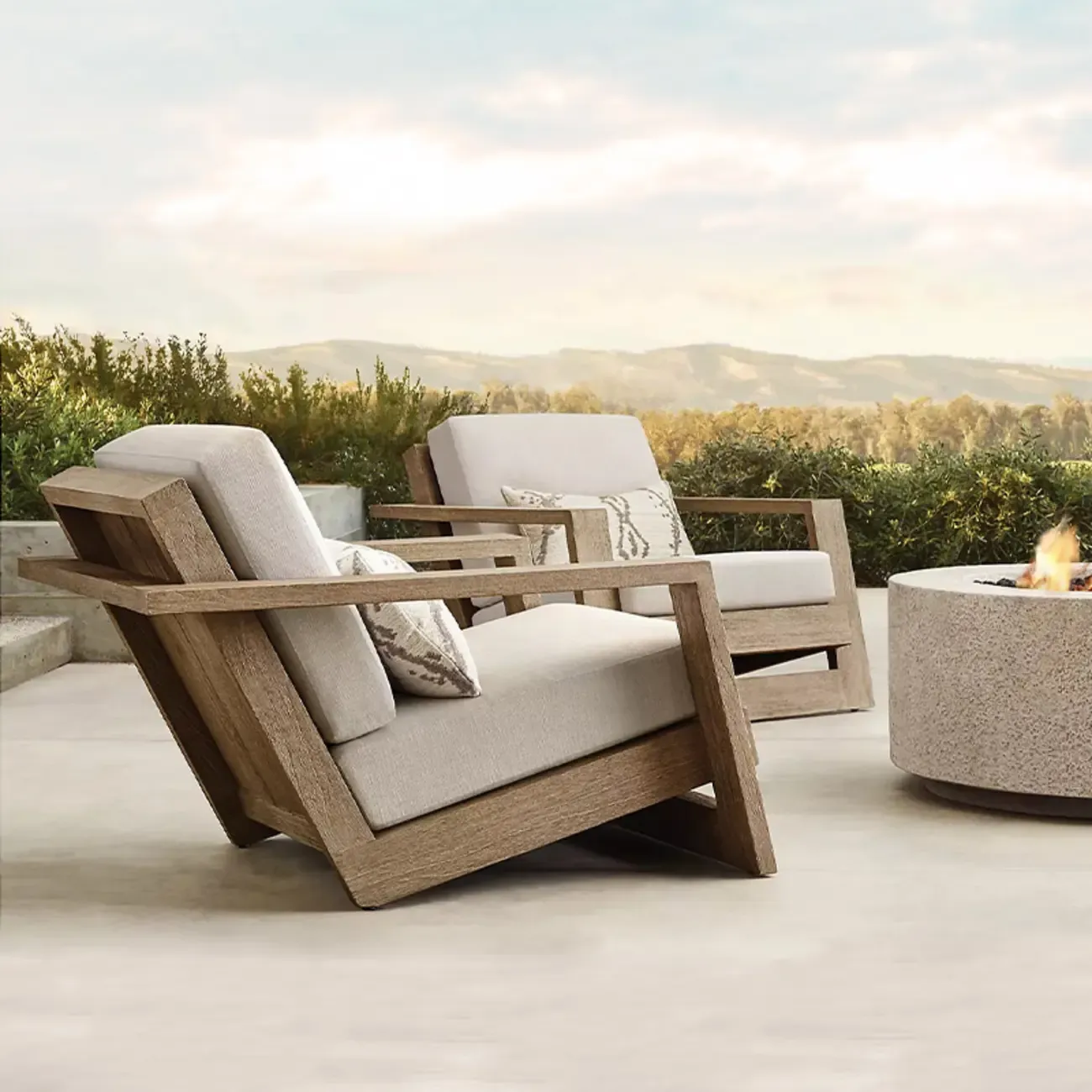 Modern Solid Wood Outdoor Sofa with Natural Finish Image - 1