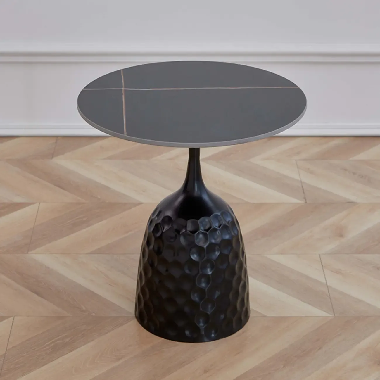 Metal Pedestal Round Marble Side Table for Living Room Image - 3