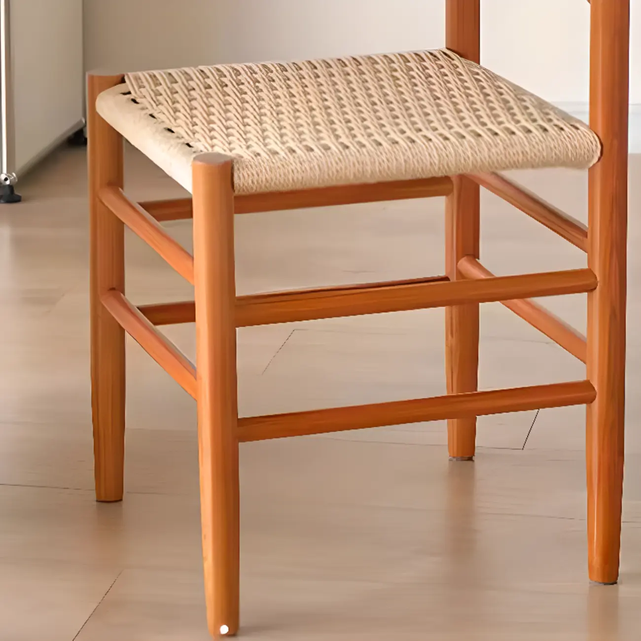 Nordic Woven Seat Armless Ladder Back Wooden Dining Chair Image - 13 | homeyfad