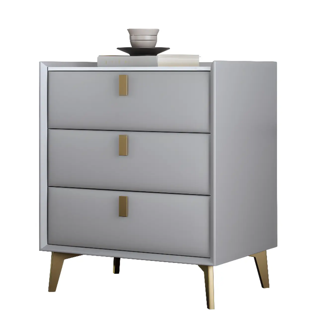 Modern Gray Bedside Table with Stone Countertop 3 Drawers Image - 10 | homeyfad