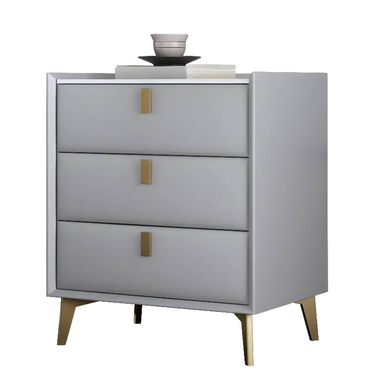 Modern Gray Bedside Table with Stone Countertop 3 Drawers Image - 10