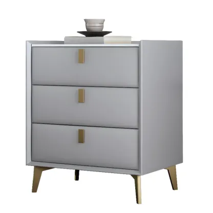 Modern Gray Bedside Table with Stone Countertop 3 Drawers Image - 10