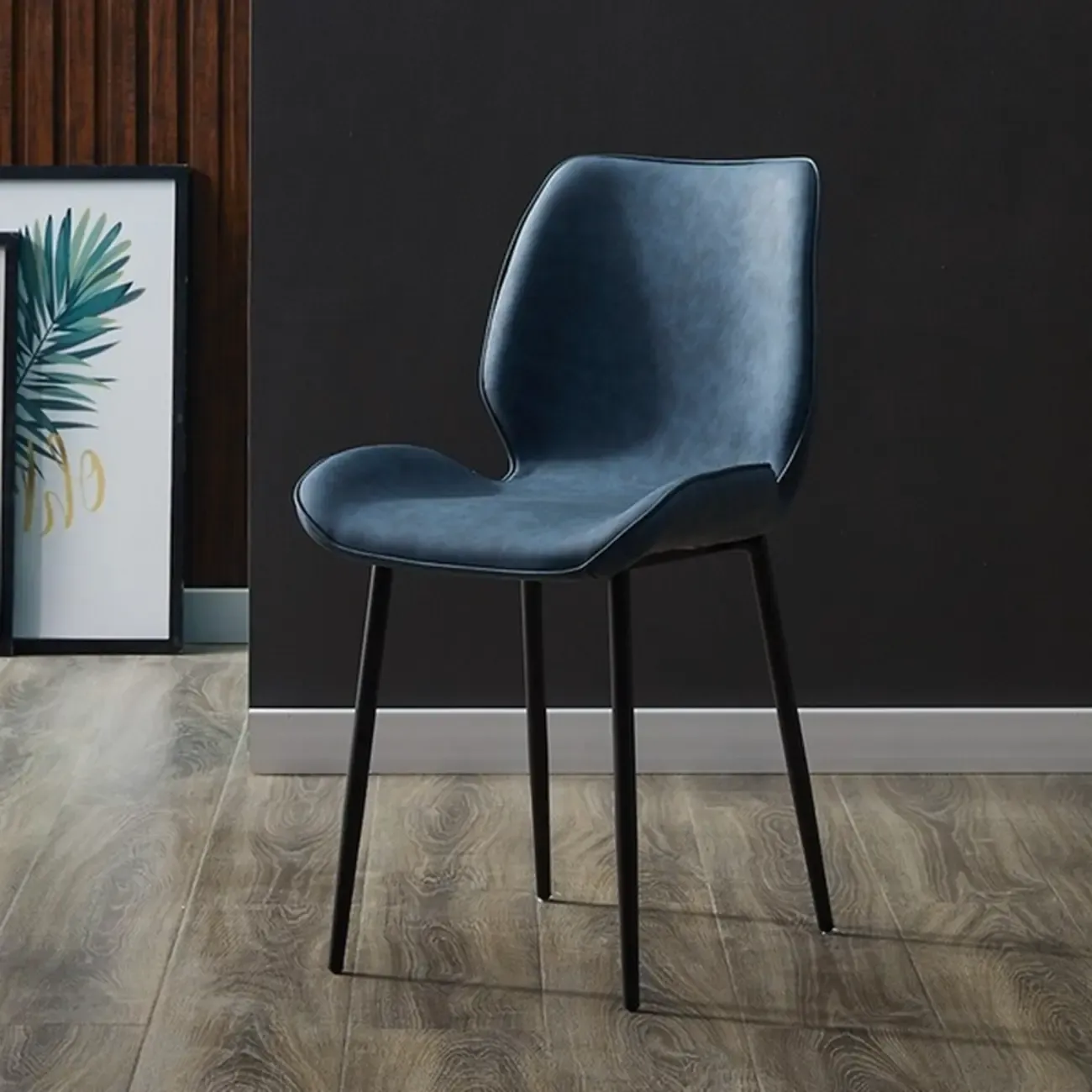 Modern Wingback Faux Leather Upholstered Metal Dining Chair Image - 8