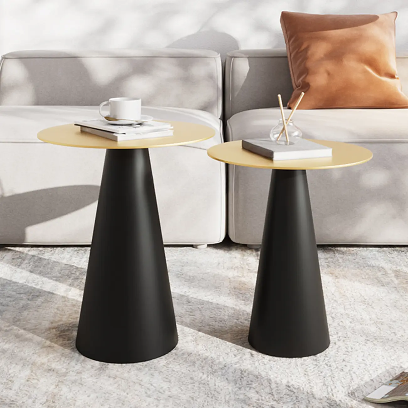 Modern Black Metal Round End Table for Living Room Decor Image - 3 | homeyfad