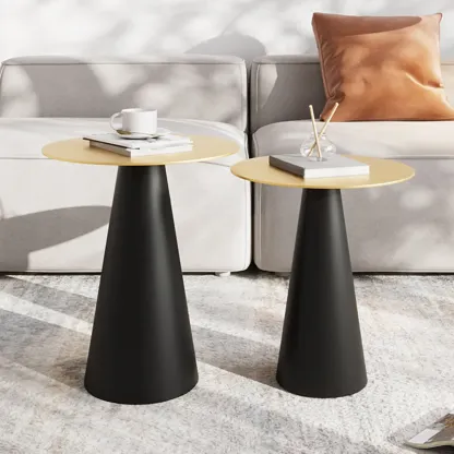 Modern Black Metal Round End Table for Living Room Decor Image - 3