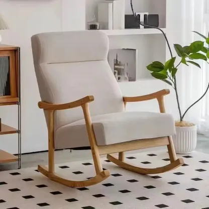 Modern Wood Upholstered Rocking Chair with Optional Ottoman Image - 4