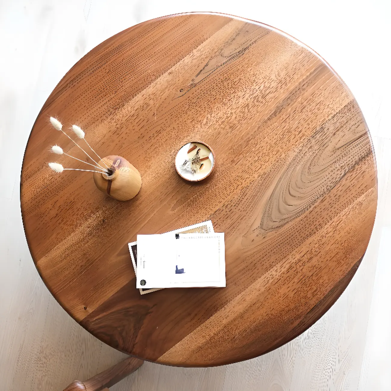 Scandinavian Wooden Round Coffee Table with Elegant Design Image - 8 | homeyfad