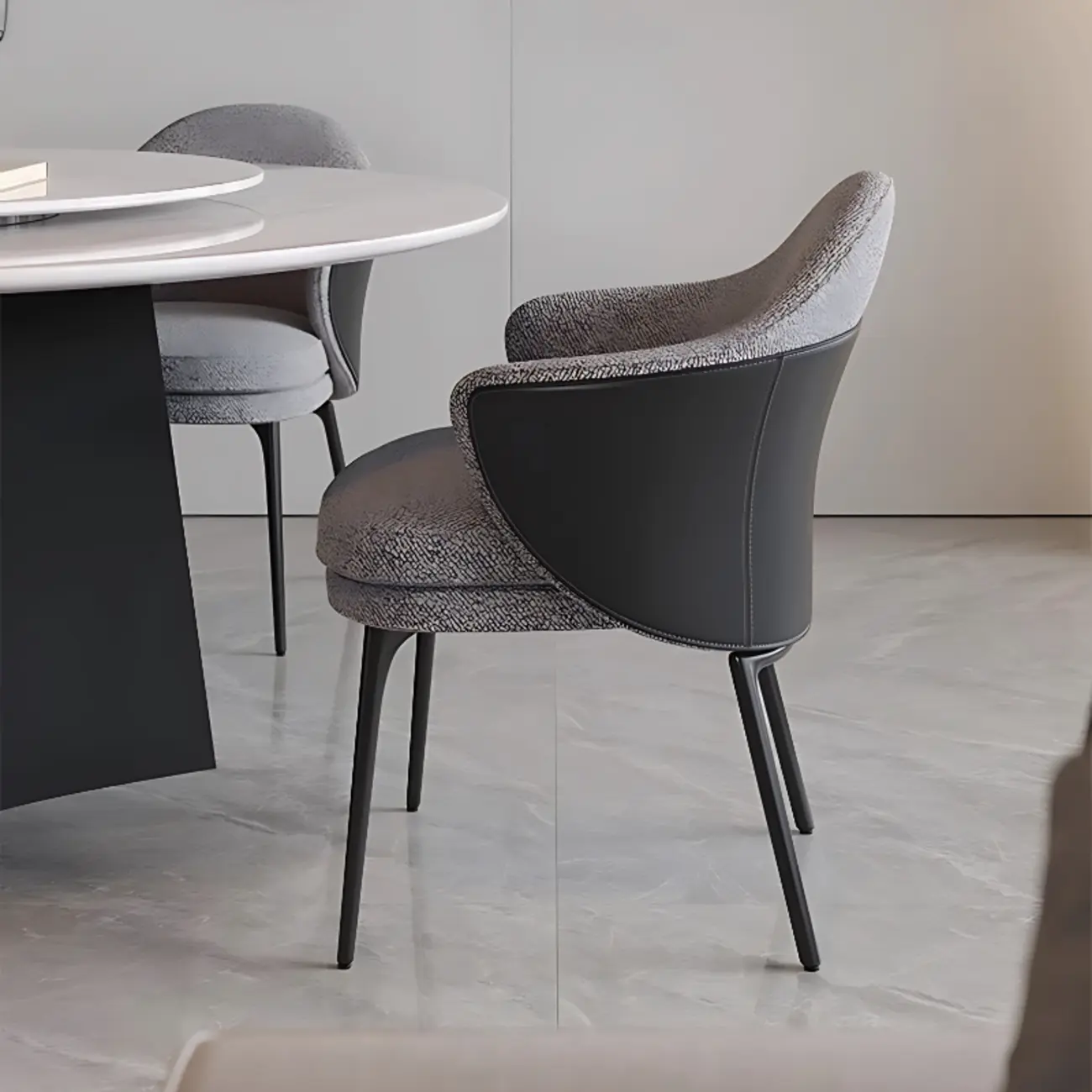 Modern Upholstered Dining Chair with Curved Back and Armrests Image - 4 | homeyfad