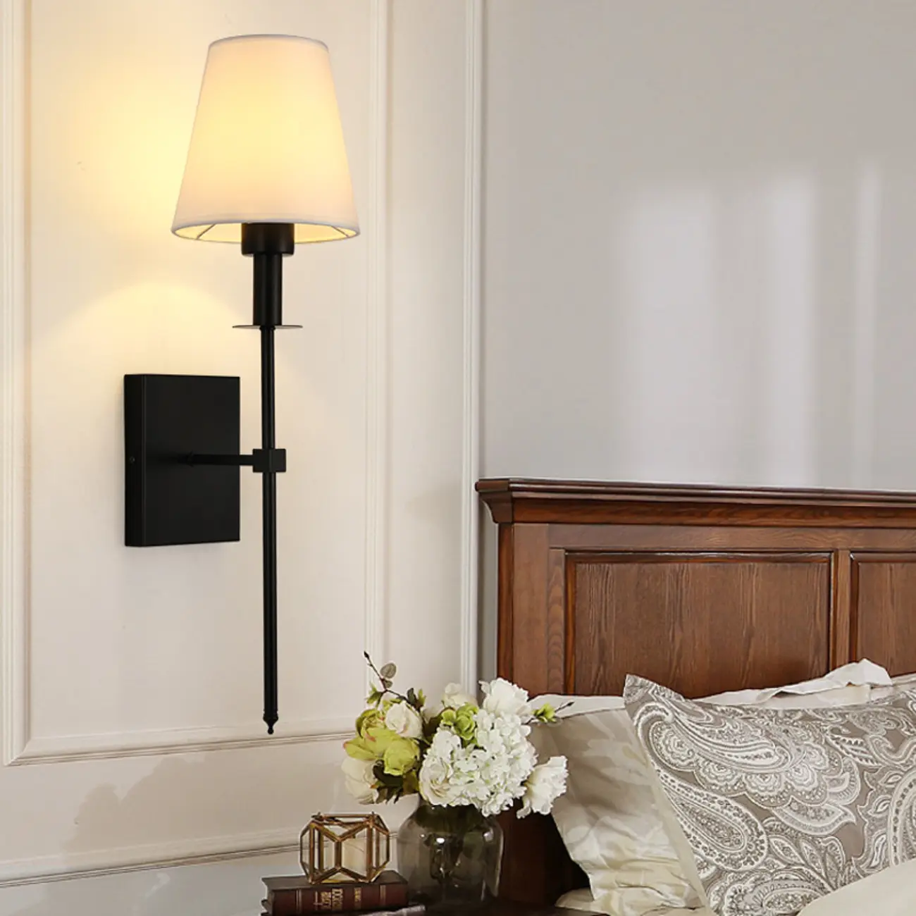 Modern White	Fabric Cylinder Wall Sconce with Medium Size Image - 3 | homeyfad