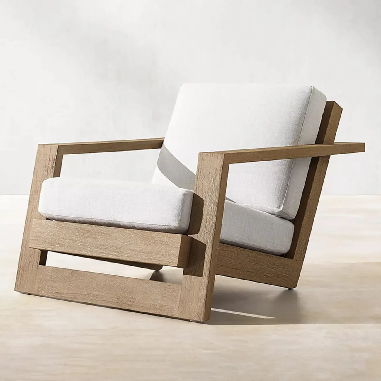 Modern Solid Wood Outdoor Sofa with Natural Finish Image - 2