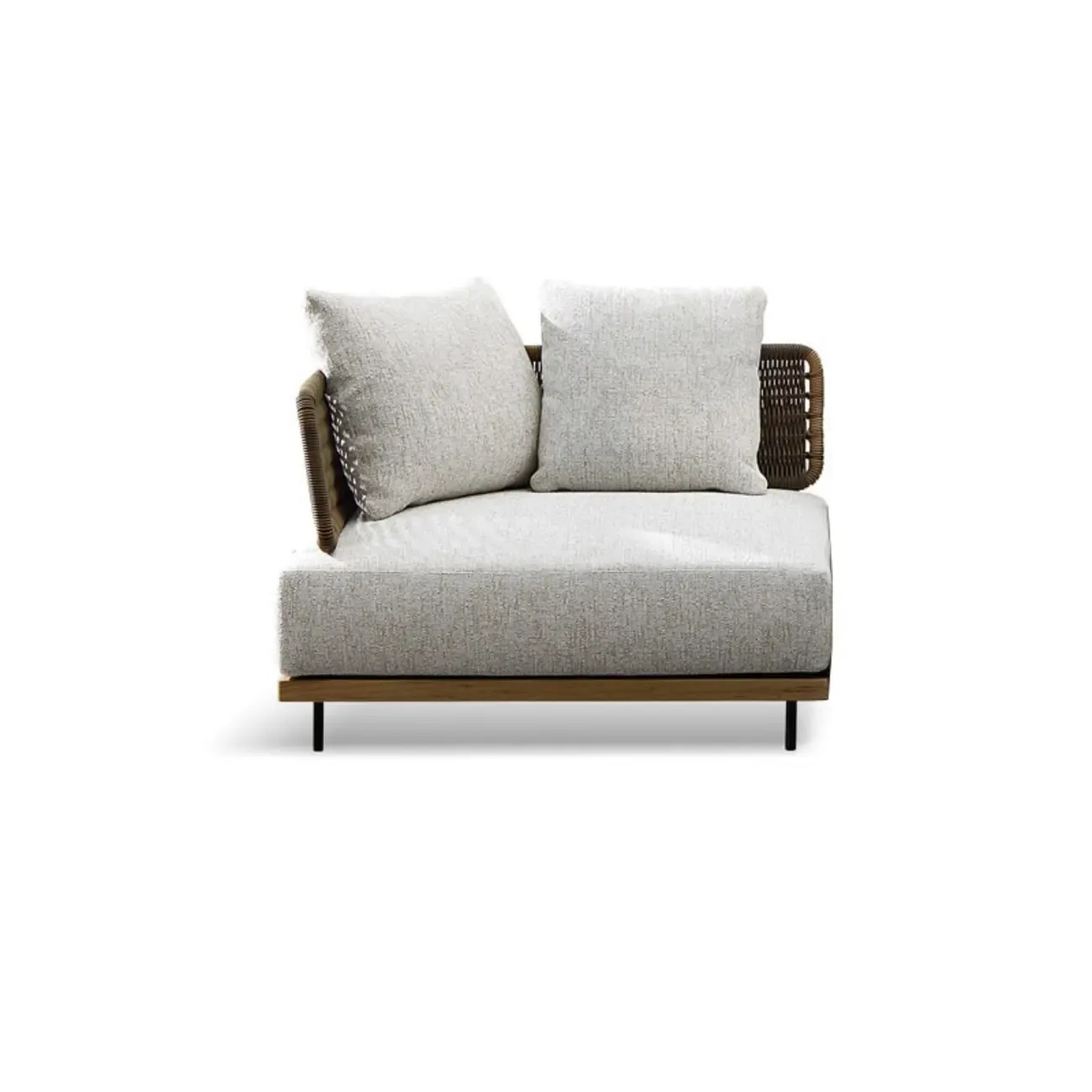 Modern Rattan WeavingOutdoor Sofa with Wood Base Image - 2