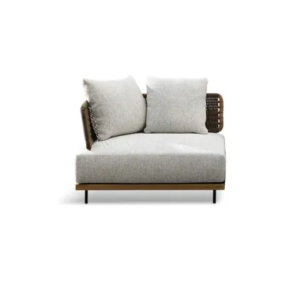 Modern Rattan WeavingOutdoor Sofa with Wood Base Image - 2