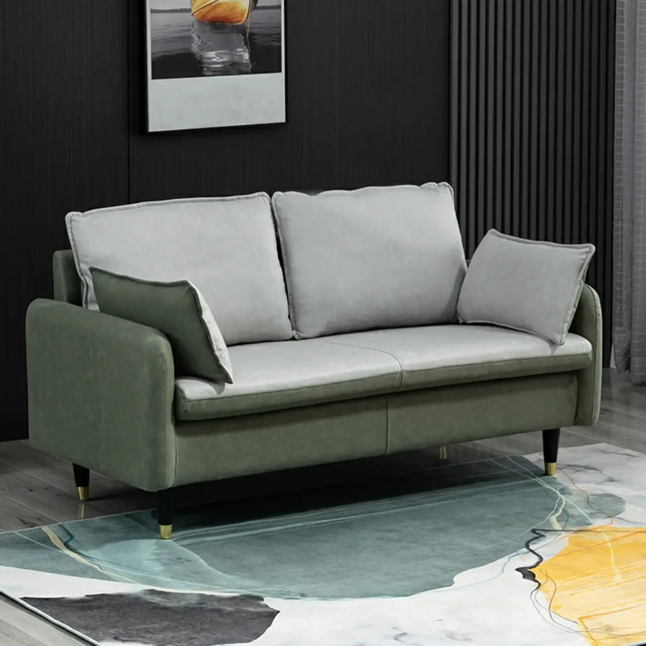 Minimalist Upholstery Loveseat Sofa in Mint Green with Pillows Image - 9