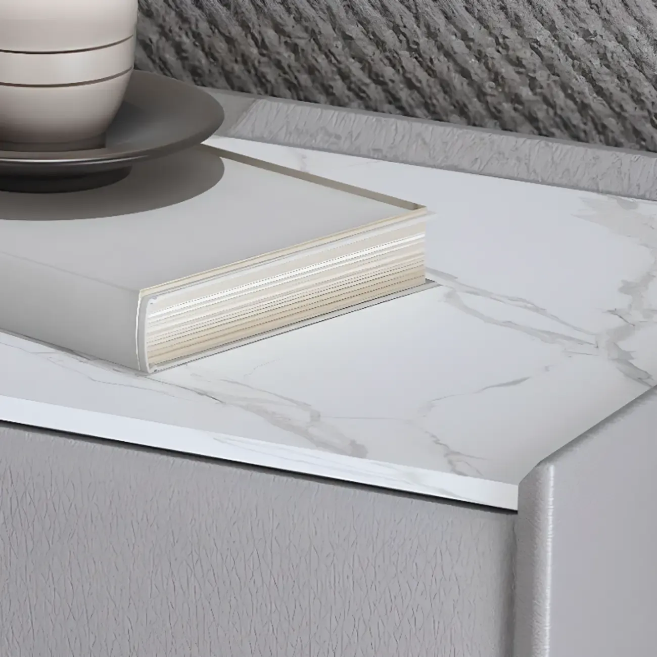 Modern Gray Bedside Table with Stone Countertop 3 Drawers Image - 11