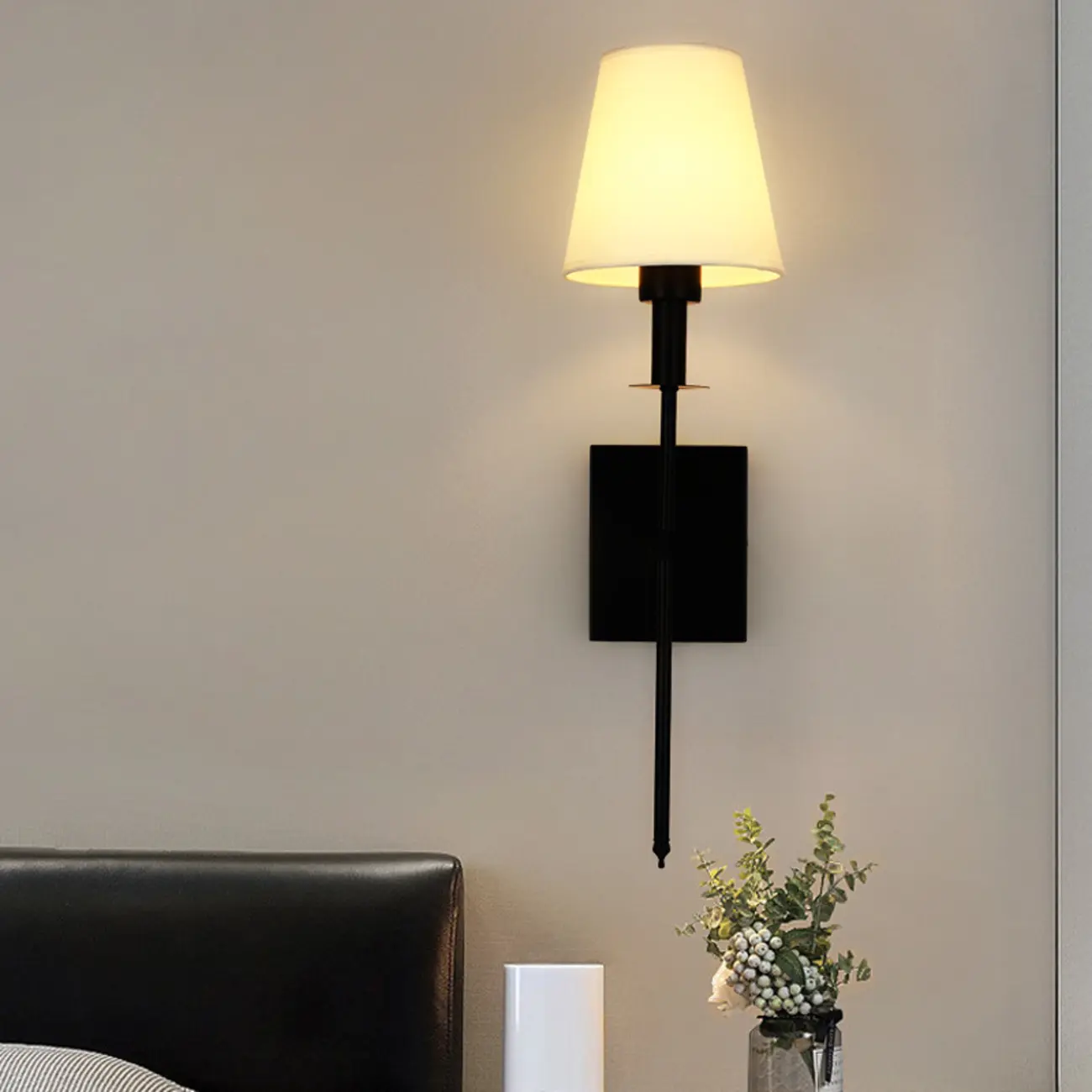 Modern White	Fabric Cylinder Wall Sconce with Medium Size Image - 4 | homeyfad
