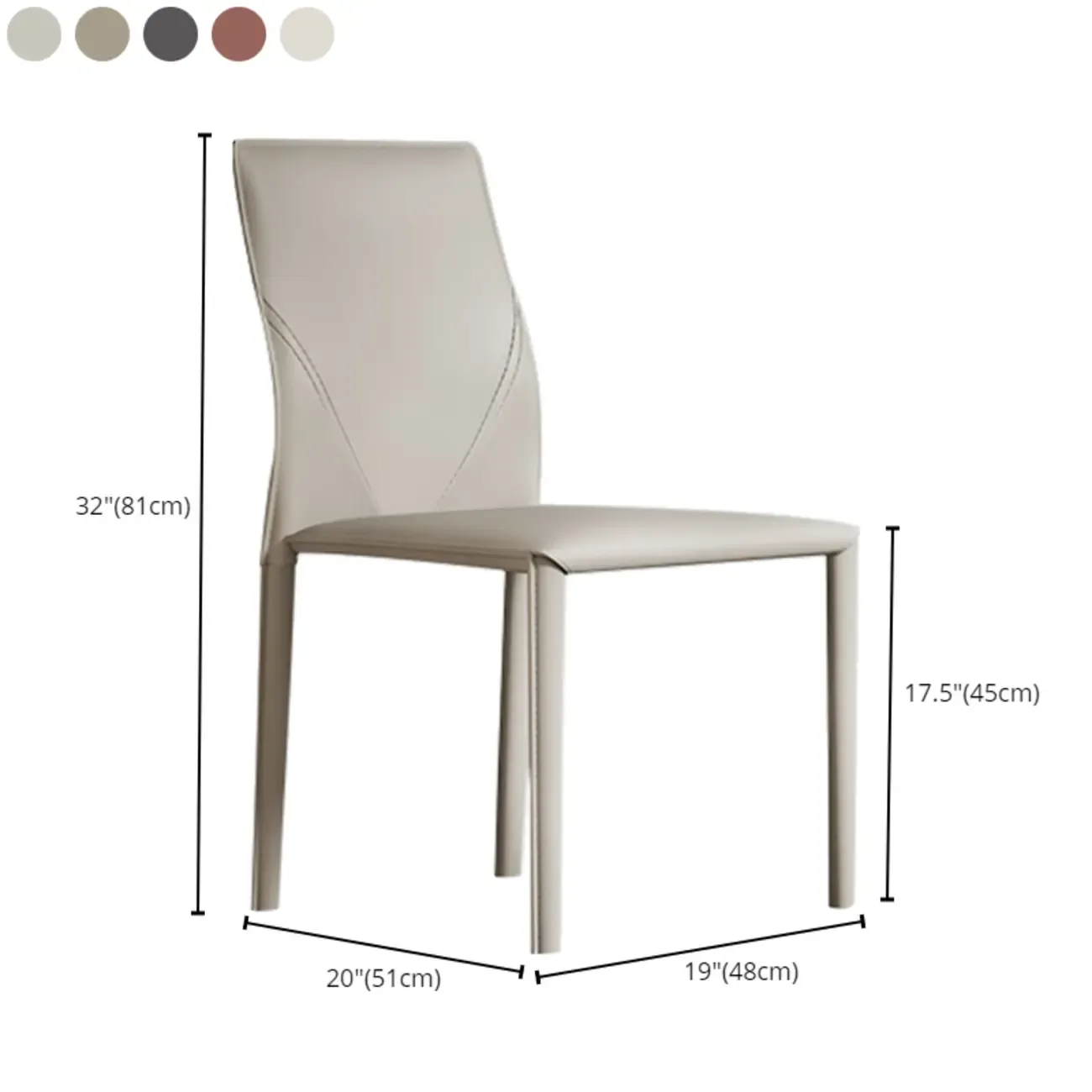Modern White Armless Faux Leather Dining Chair with Solid Back #size