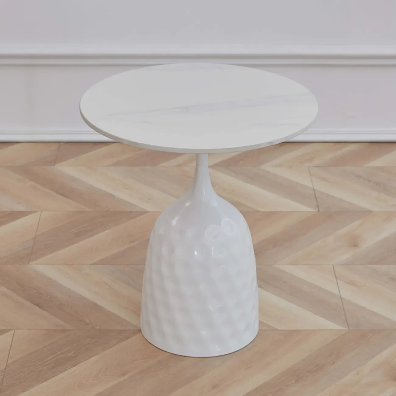Metal Pedestal Round Marble Side Table for Living Room Image - 5