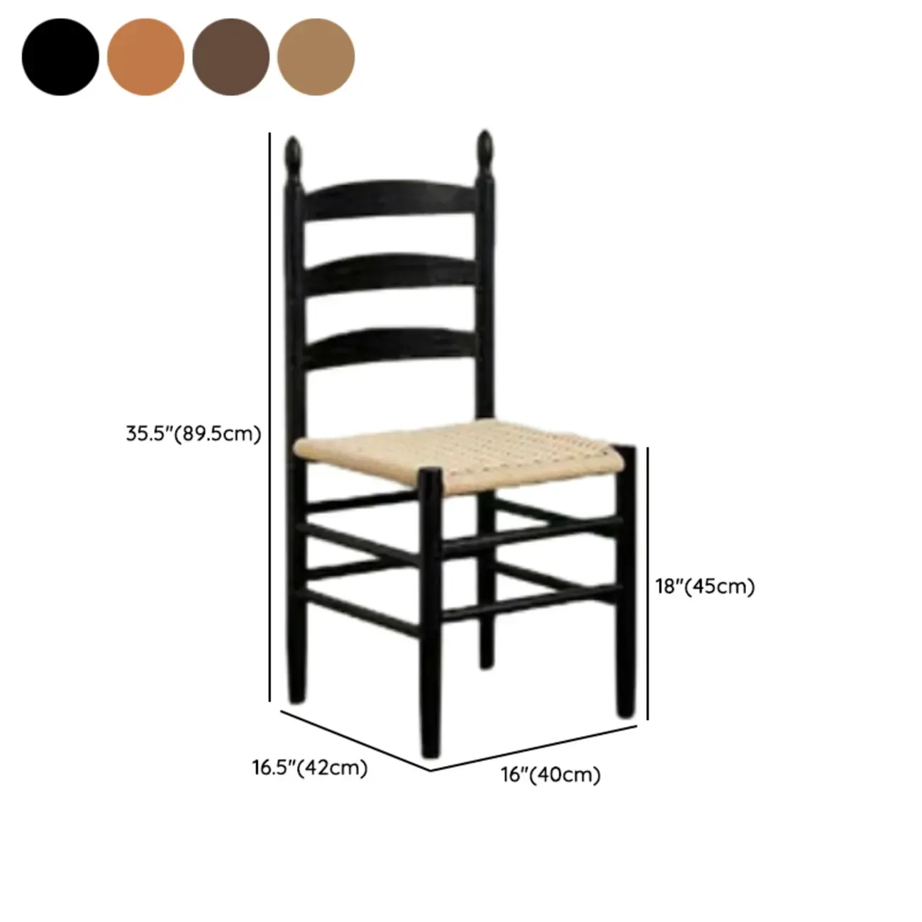 Nordic Woven Seat Armless Ladder Back Wooden Dining Chair #size