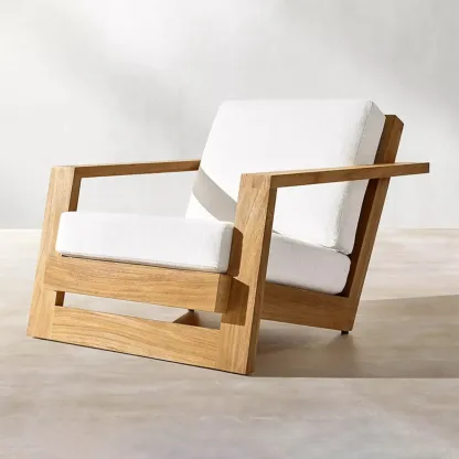 Modern Solid Wood Outdoor Sofa with Natural Finish Image - 3