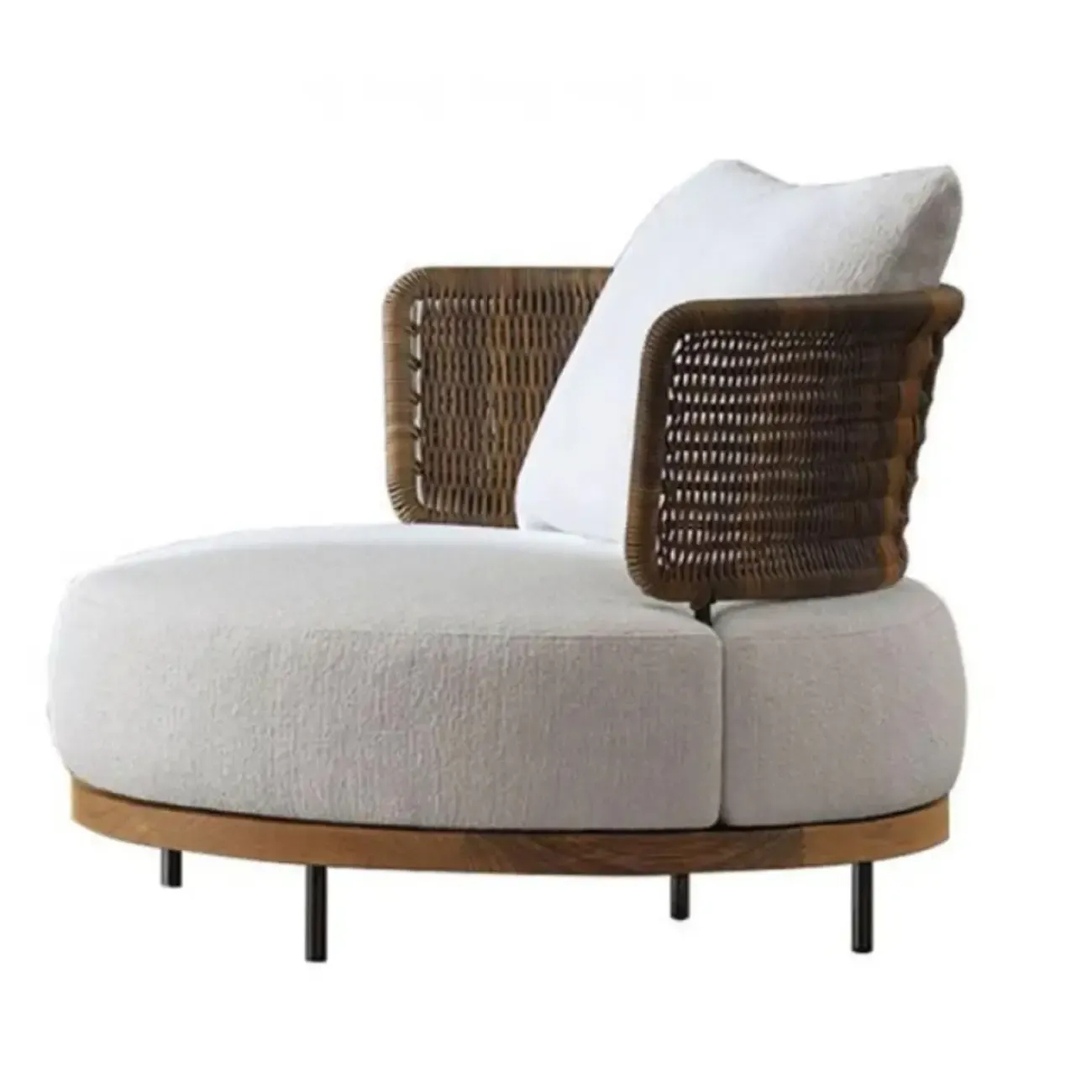 Modern Rattan WeavingOutdoor Sofa with Wood Base Image - 3